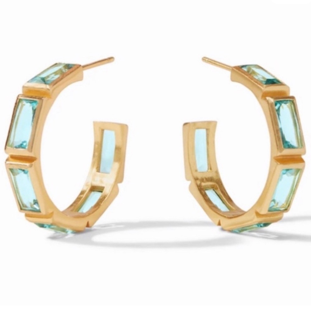 Julie Vos Gold Hoops with Aqua Accents